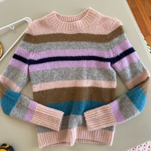 J Crew Alpaca Stripe Fuzzy Pastel Pale Sweater XS